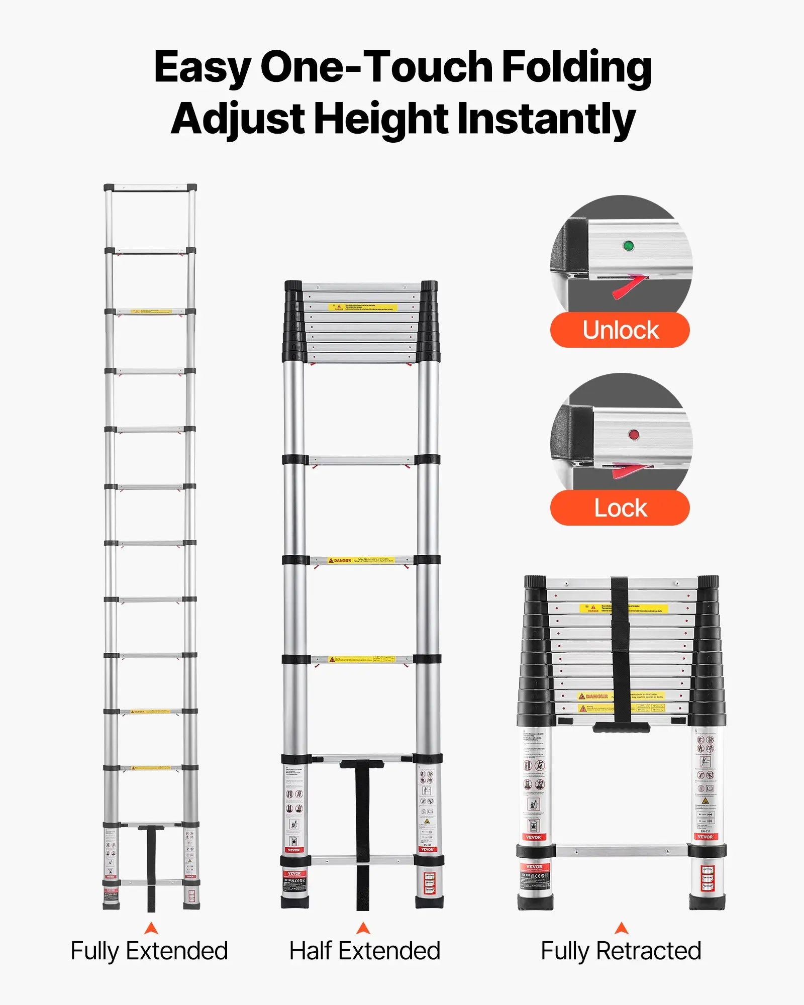 VEVOR Telescoping Ladder, , Mutil-button Retraction Collapsible Extension - View 4