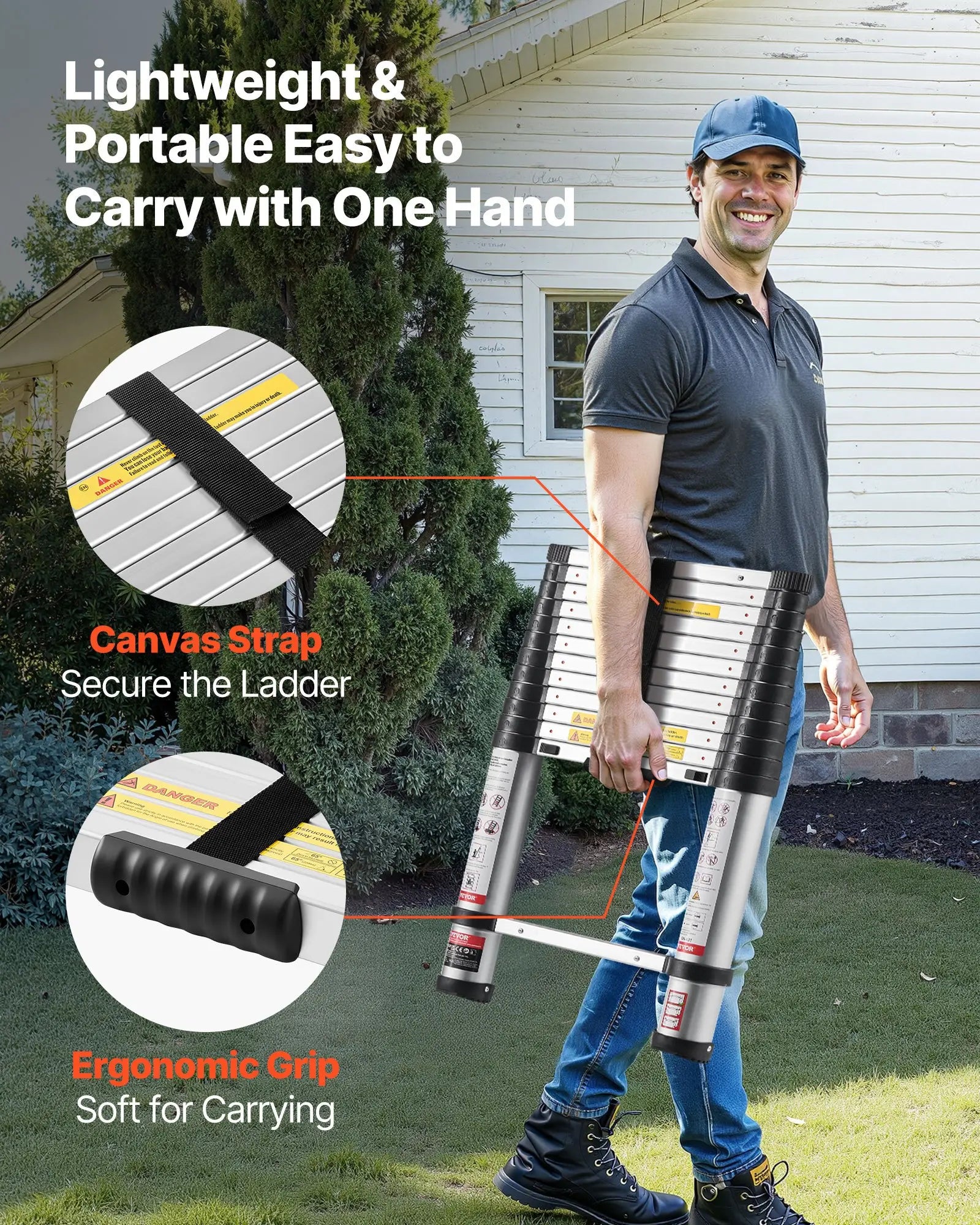VEVOR Telescoping Ladder, , Mutil-button Retraction Collapsible Extension - View 5
