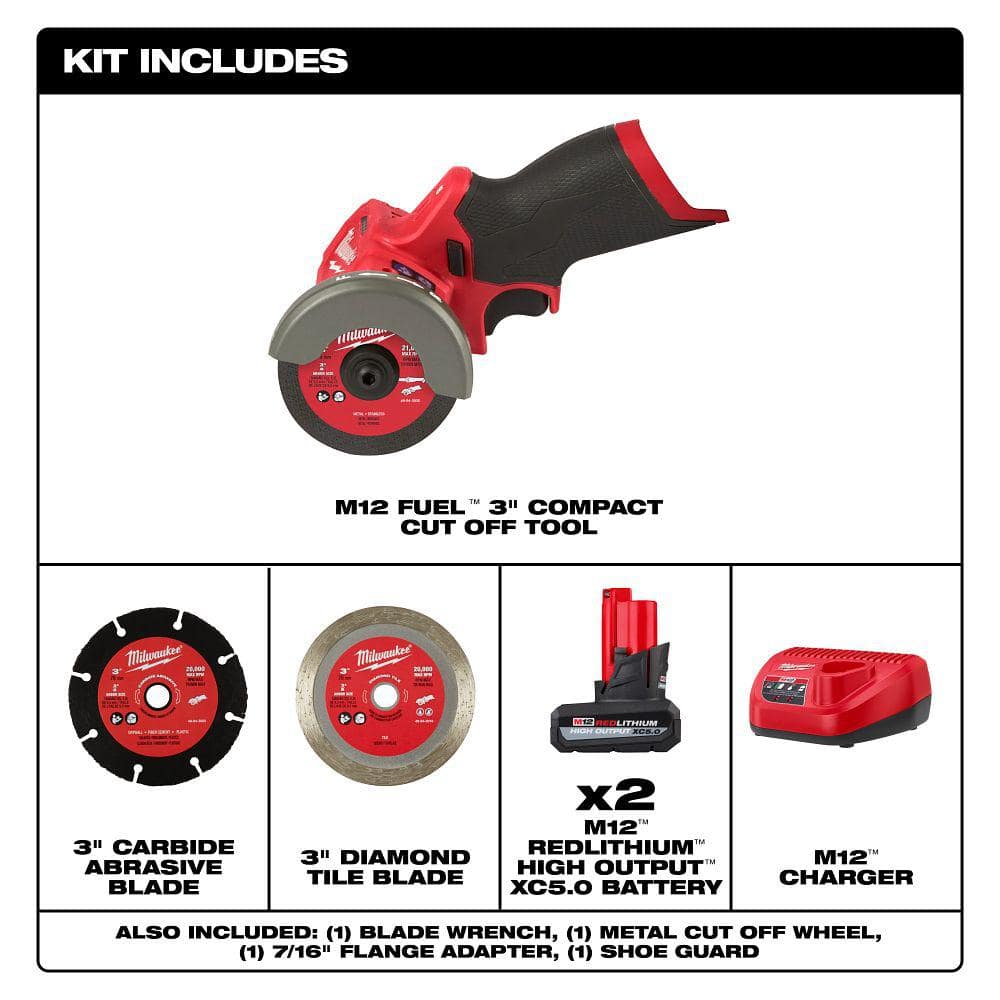 M12 FUEL 12V Lithium-Ion Brushless Cordless 3 in. Cut Off Saw w/M12 XC 5.0 Ah - View 2