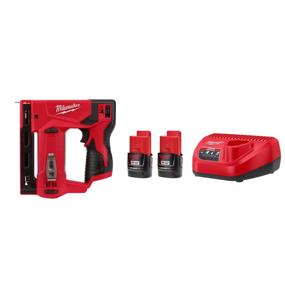 M12 12-Volt Lithium-Ion Cordless 3/8 in. Crown Stapler with M12 Compact 2.0 Ah