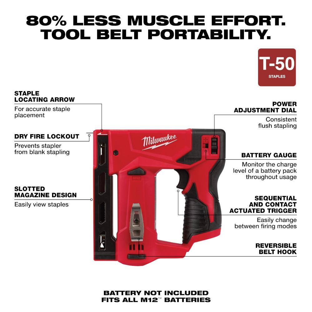 M12 12-Volt Lithium-Ion Cordless 3/8 in. Crown Stapler with M12 Compact 2.0 Ah - View 4