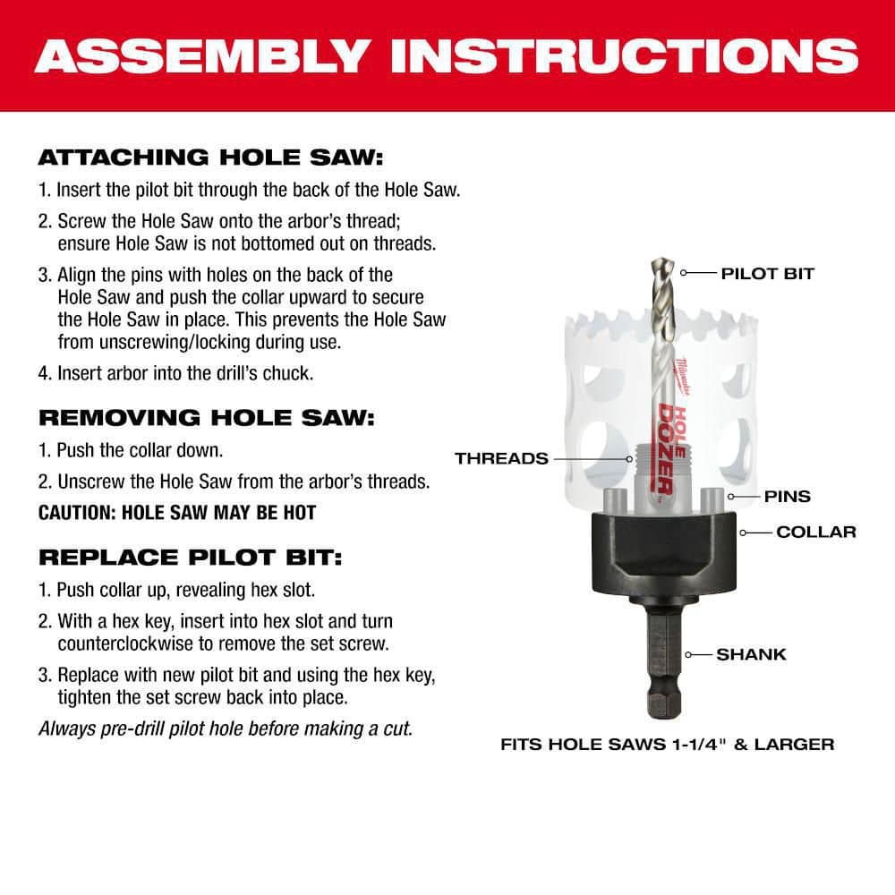 3/8 in. Quick Change Large Hole Saw Arbor W/ Pilot Drill Bit - View 4