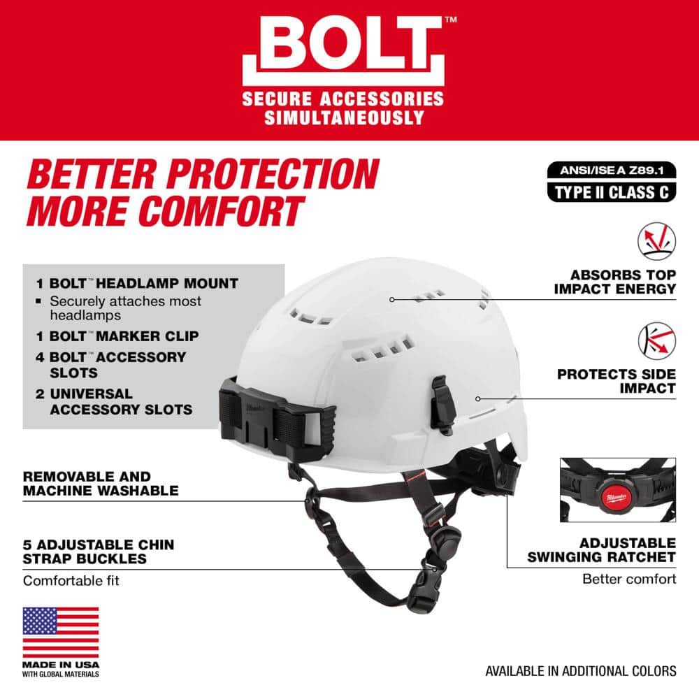 BOLT White Type 2 Class C Vented Safety Helmet - View 3