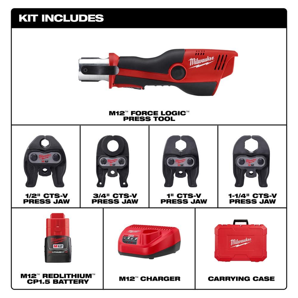 M12 12-Volt Lithium-Ion Force Logic Cordless Press Tool Kit w/ 1/2 in. - - View 3
