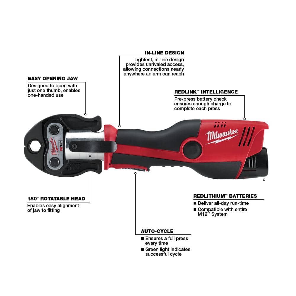 M12 12-Volt Lithium-Ion Force Logic Cordless Press Tool Kit w/ 1/2 in. - - View 5