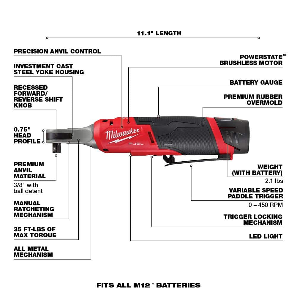 M12 FUEL 12V Lithium-Ion Brushless Cordless High Speed 3/8 in. Ratchet Kit - View 4