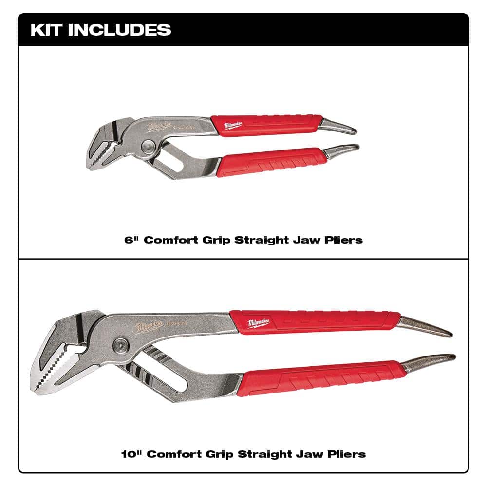 6 in. and 10 in. Straight-Jaw Pliers Set (2-Piece) - View 2