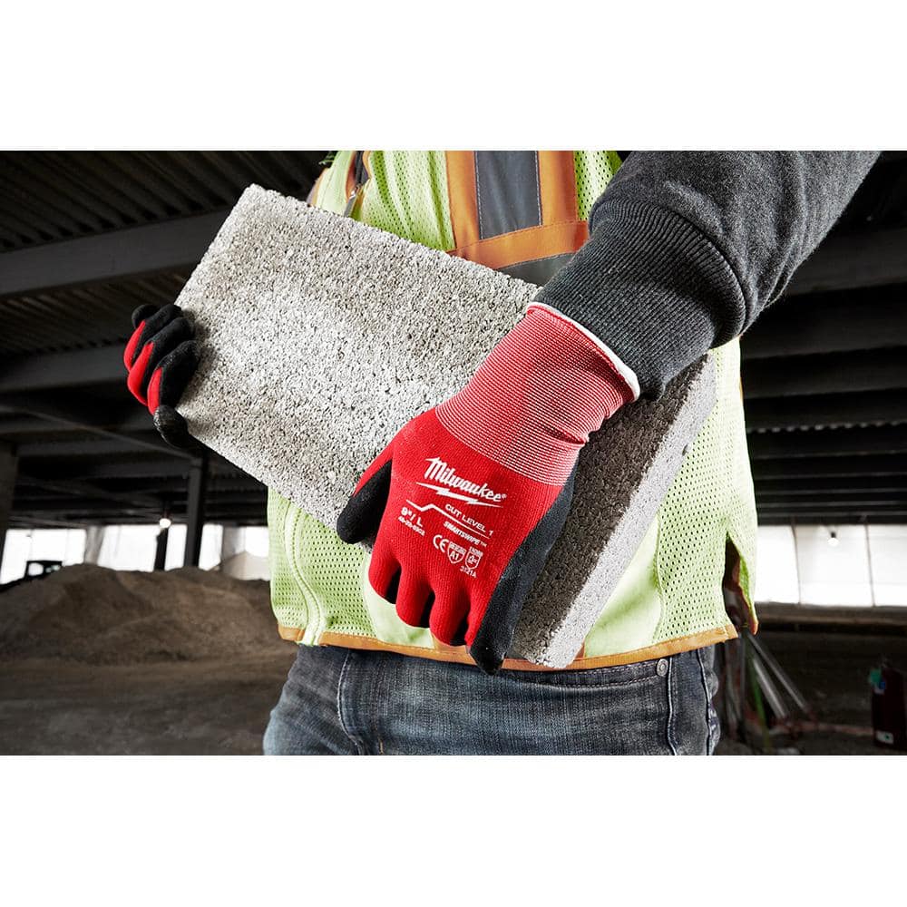 Large Red Nitrile Level 1 Cut Resistant Dipped Work Gloves - View 5