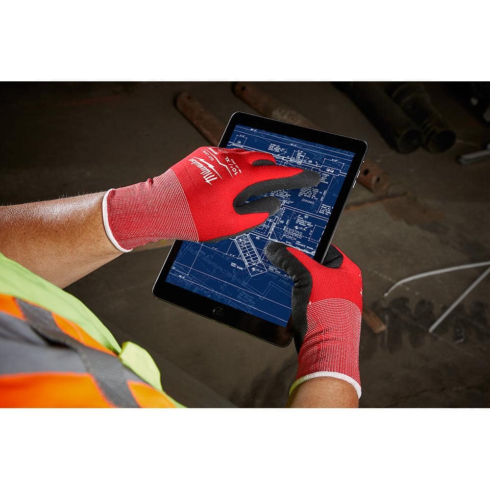 Large Red Nitrile Level 1 Cut Resistant Dipped Work Gloves - View 6