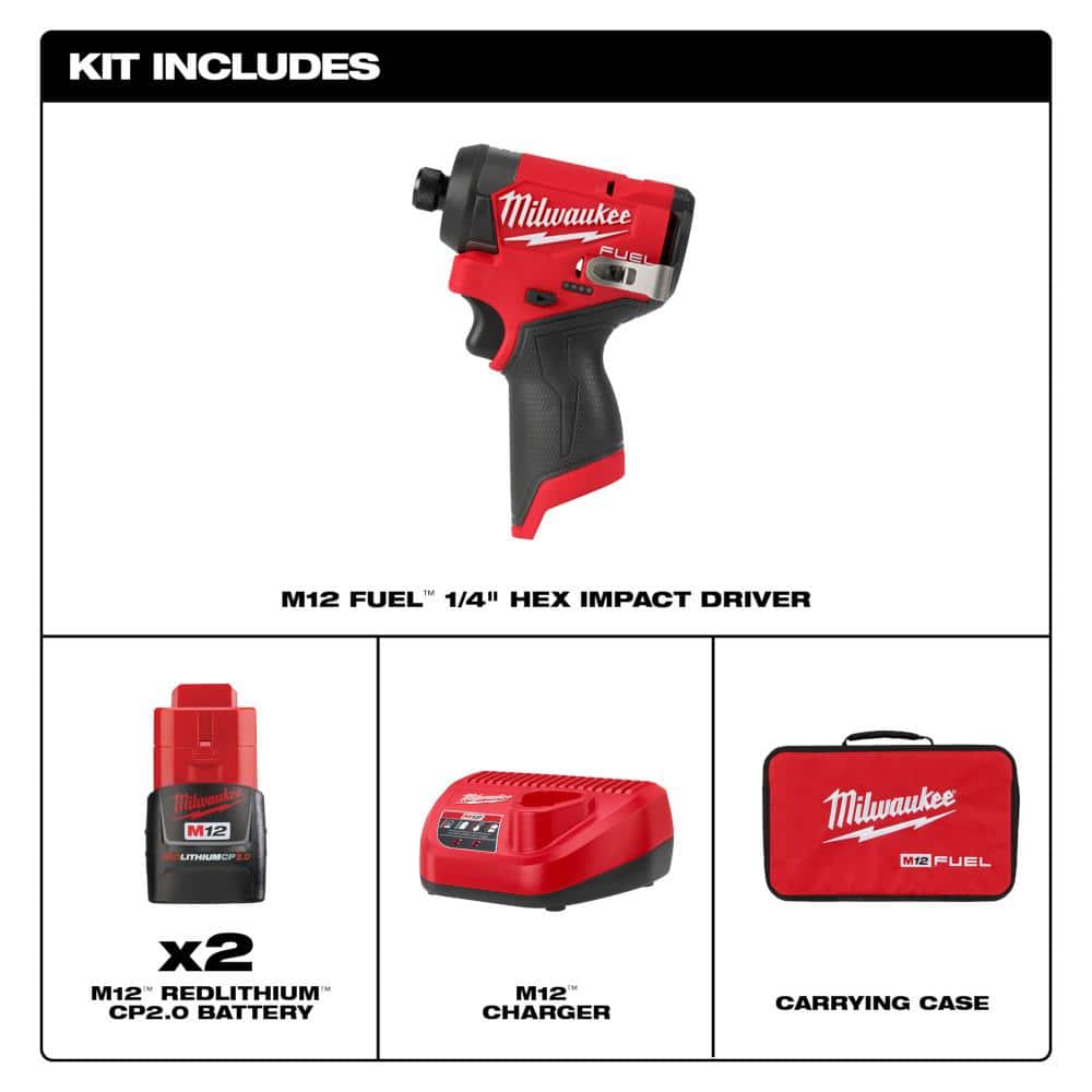M12 FUEL 12V Lithium-Ion Brushless Cordless 1/4 in. Hex Impact Driver Kit w/Two - View 3