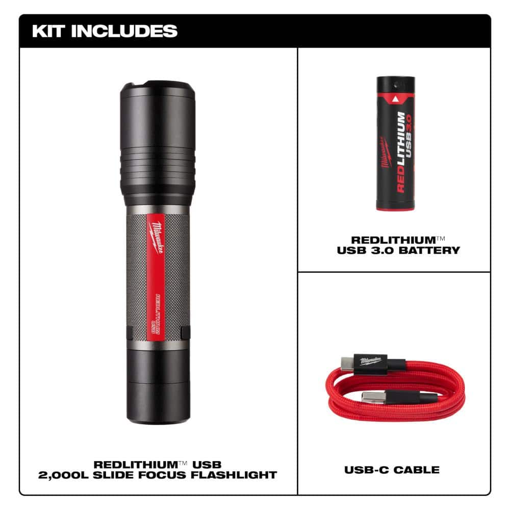 2,000 Lumens REDLITHIUM USB Slide Focus Flashlight - View 2