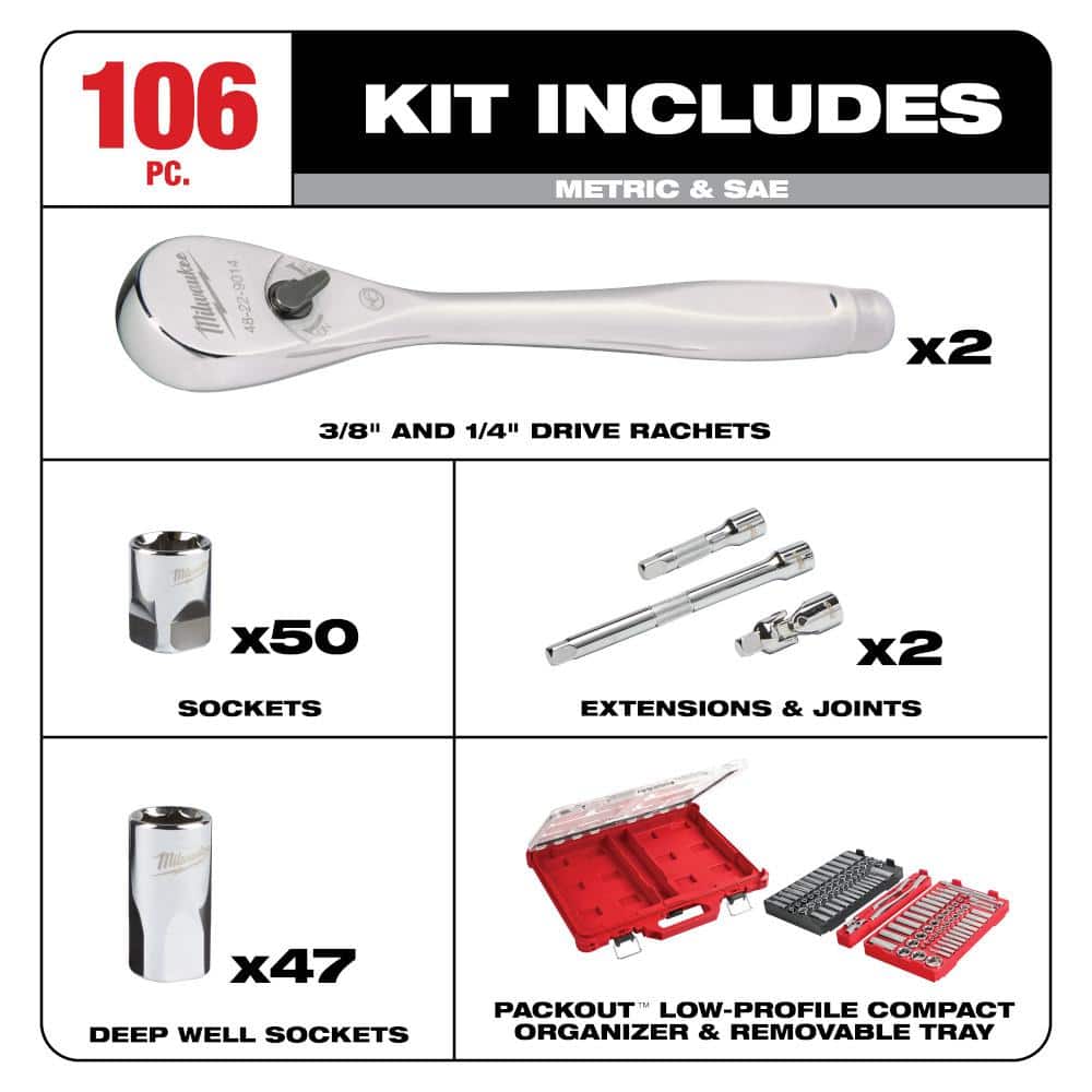 3/8 in. and 1/4 in. Drive SAE/Metric Ratchet and Socket Mechanics Tool Set with - View 2