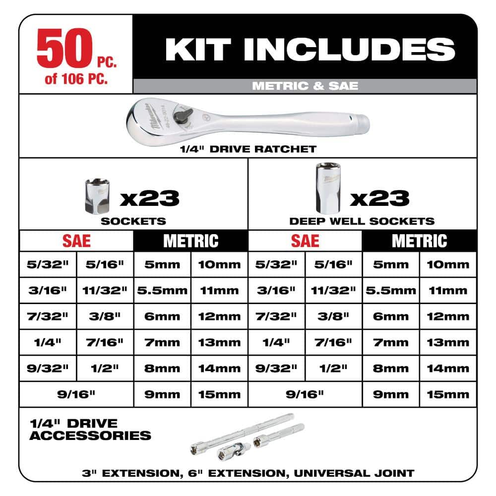 3/8 in. and 1/4 in. Drive SAE/Metric Ratchet and Socket Mechanics Tool Set with - View 6