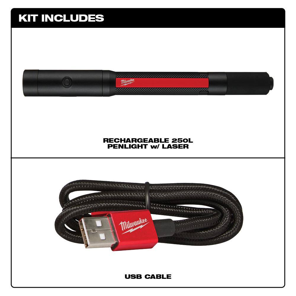 250 Lumens Internal Rechargeable Penlight with Laser - View 2
