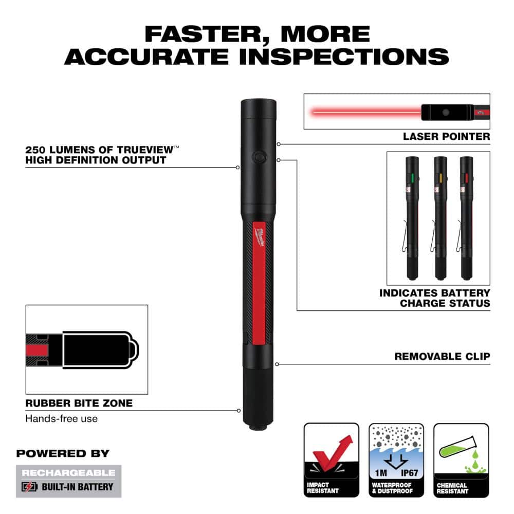 250 Lumens Internal Rechargeable Penlight with Laser - View 3