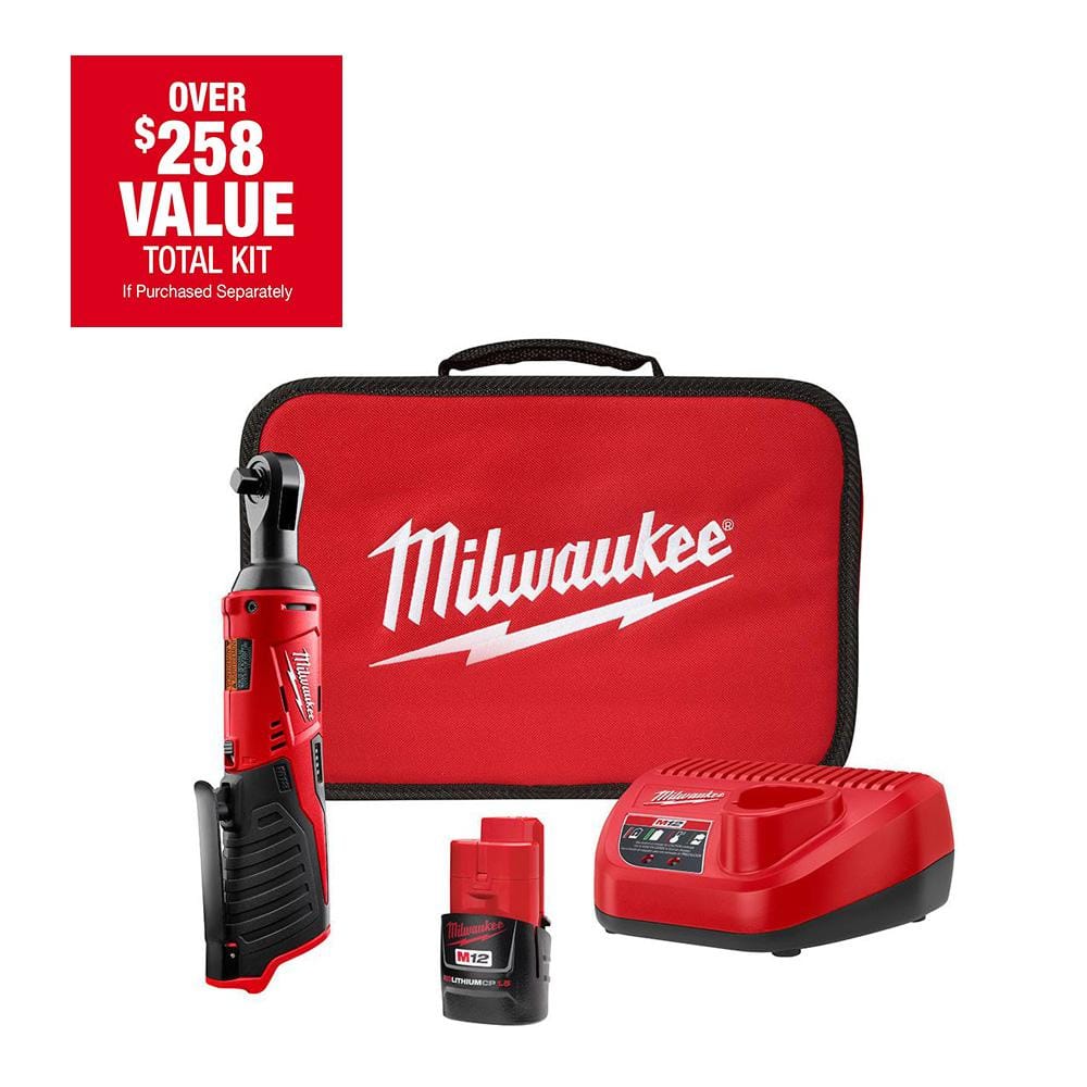 M12 12V Lithium-Ion Cordless 3/8 in. Ratchet Kit with One 1.5 Ah Battery,