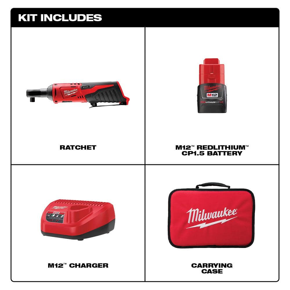 M12 12V Lithium-Ion Cordless 3/8 in. Ratchet Kit with One 1.5 Ah Battery, - View 2