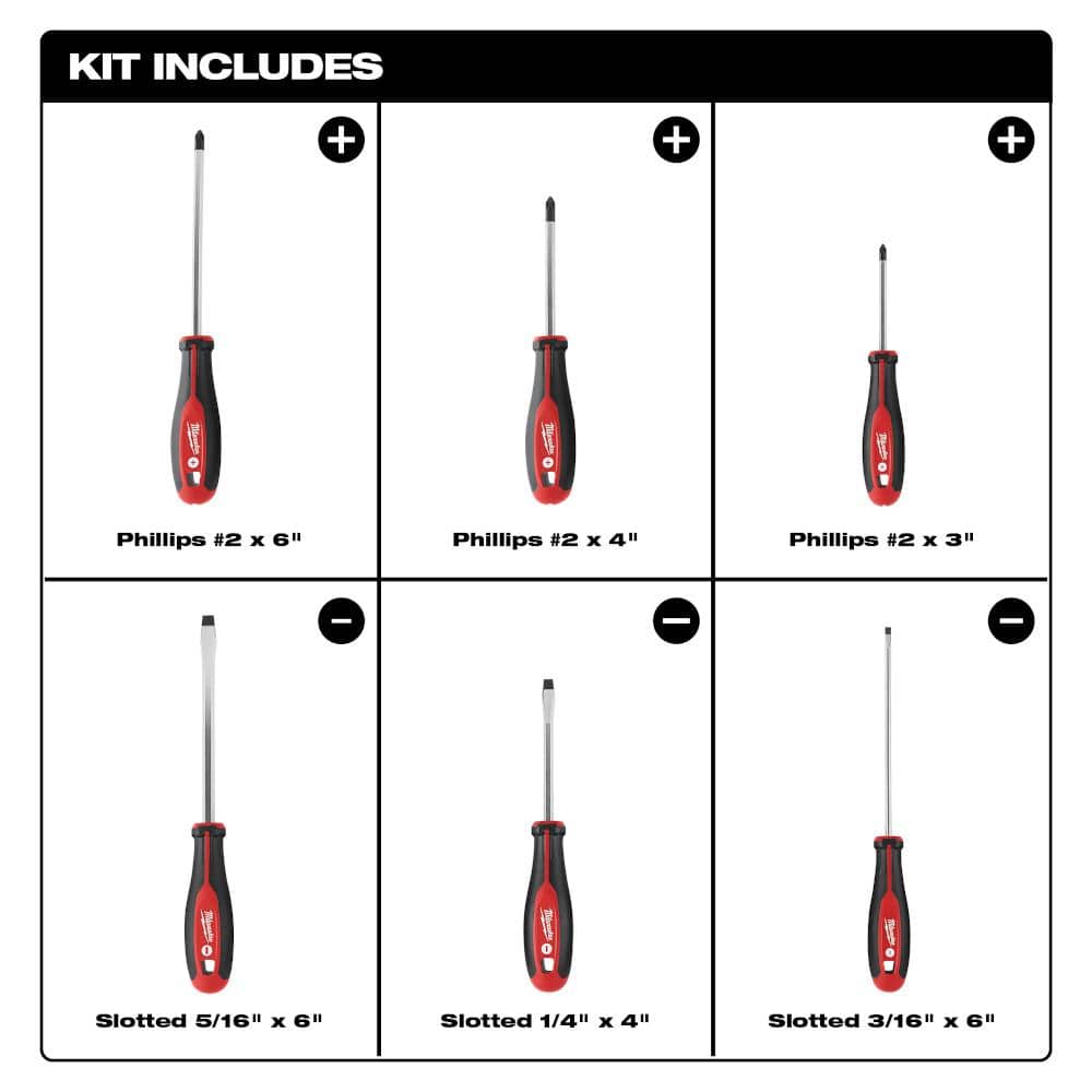 Phillips/Slotted Flat Head Hex Drive Screwdriver Set with Tri-Lobe Handle - View 2