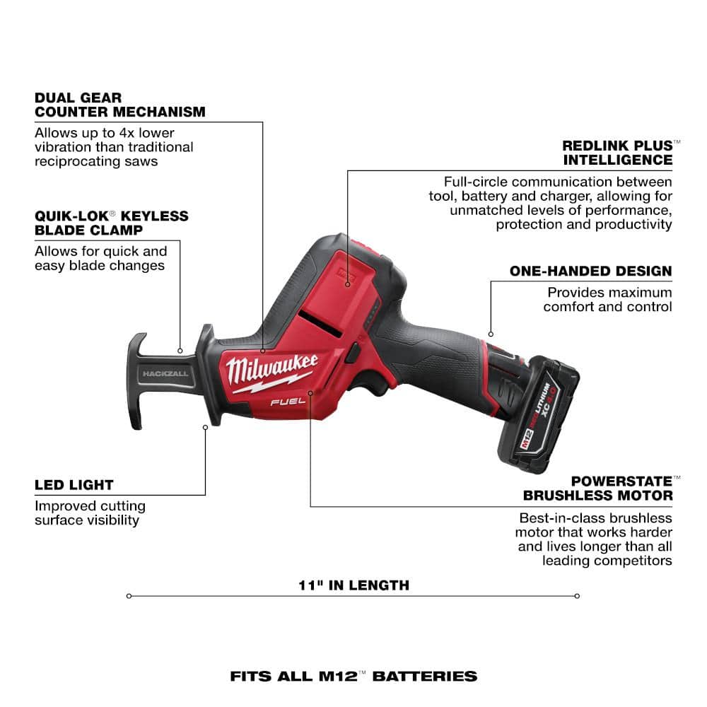 M12 FUEL 12V Lithium-Ion Brushless Cordless HACKZALL Reciprocating Saw Kit w/ - View 3