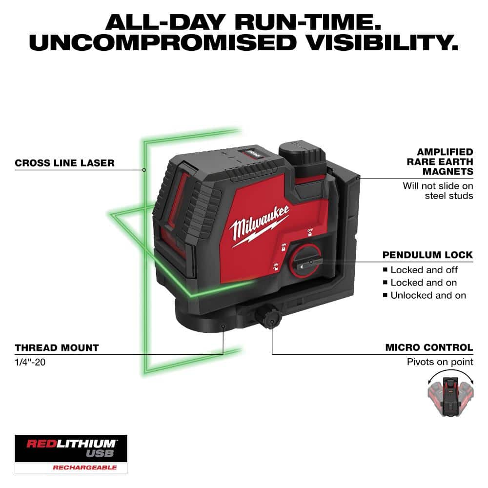 100 ft. REDLITHIUM Lithium-Ion USB Green Rechargeable Cross Line Laser Level - View 2