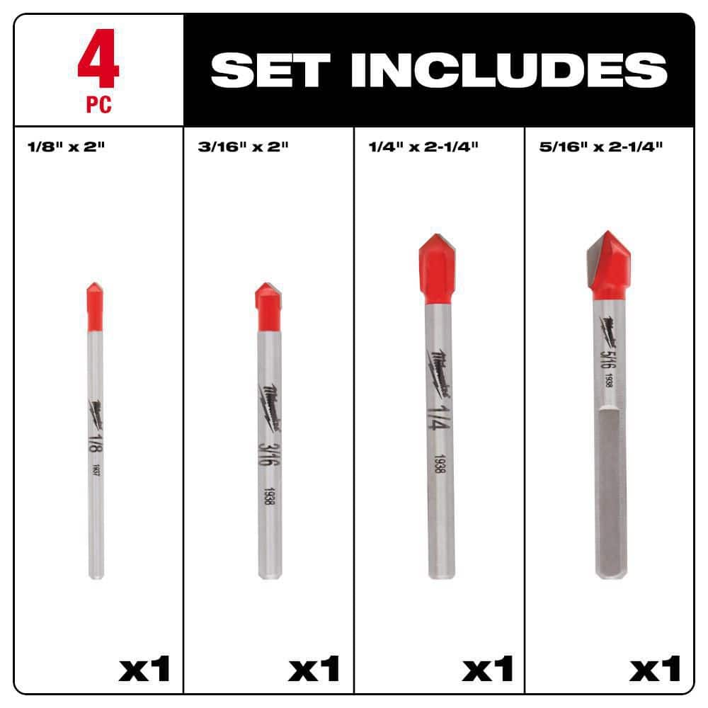 Carbide Glass and Tile Drill Bit Set (4-Pack) - View 3