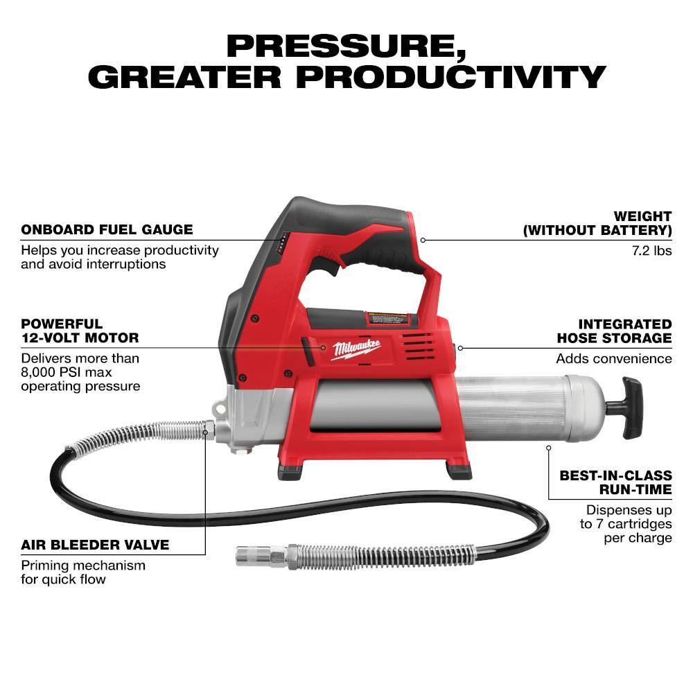 M12 12V Lithium-Ion Cordless Grease Gun (Tool-Only) - View 2