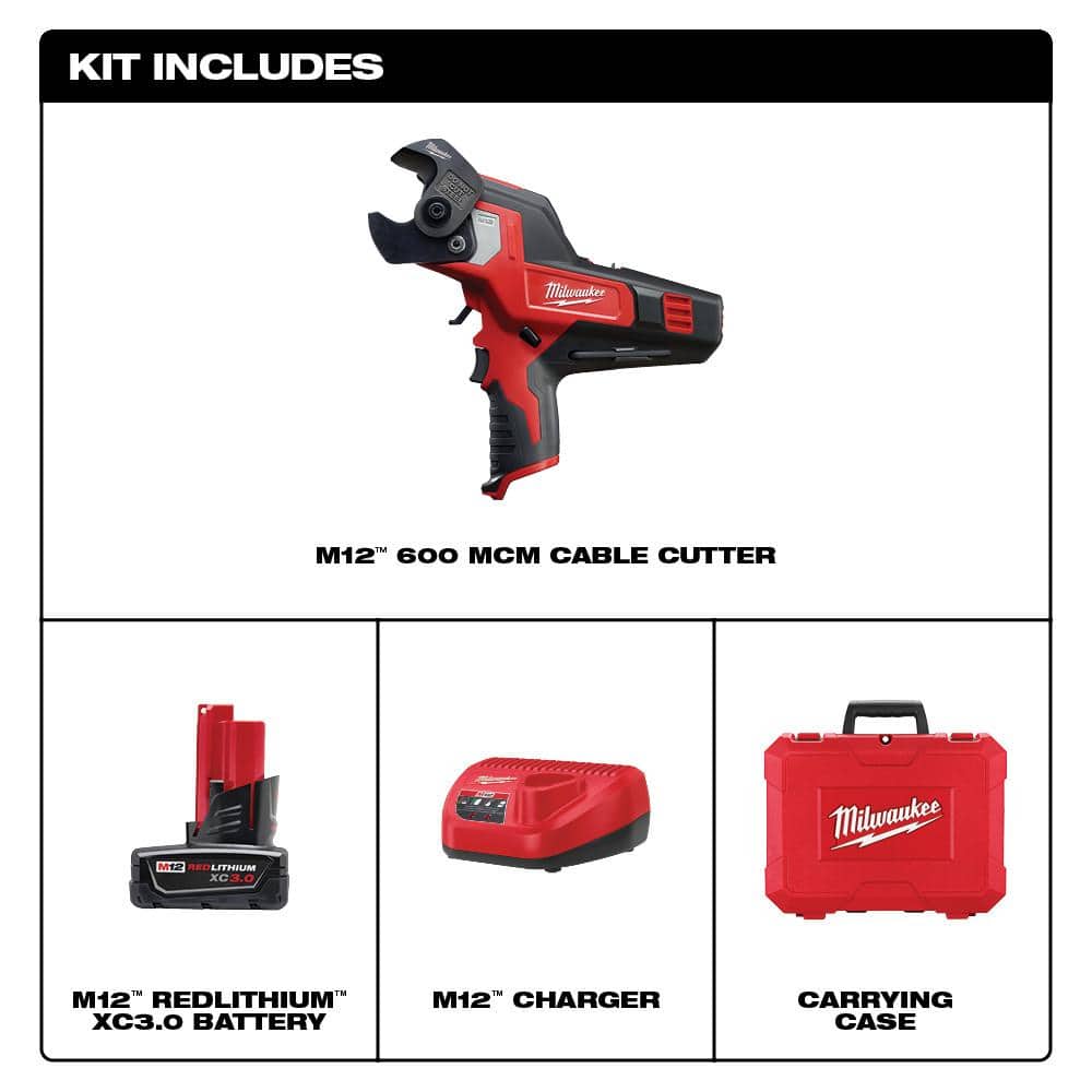 M12 12V Lithium-Ion Cordless 600 MCM Cable Cutter Kit with One 3.0Ah Battery, - View 2