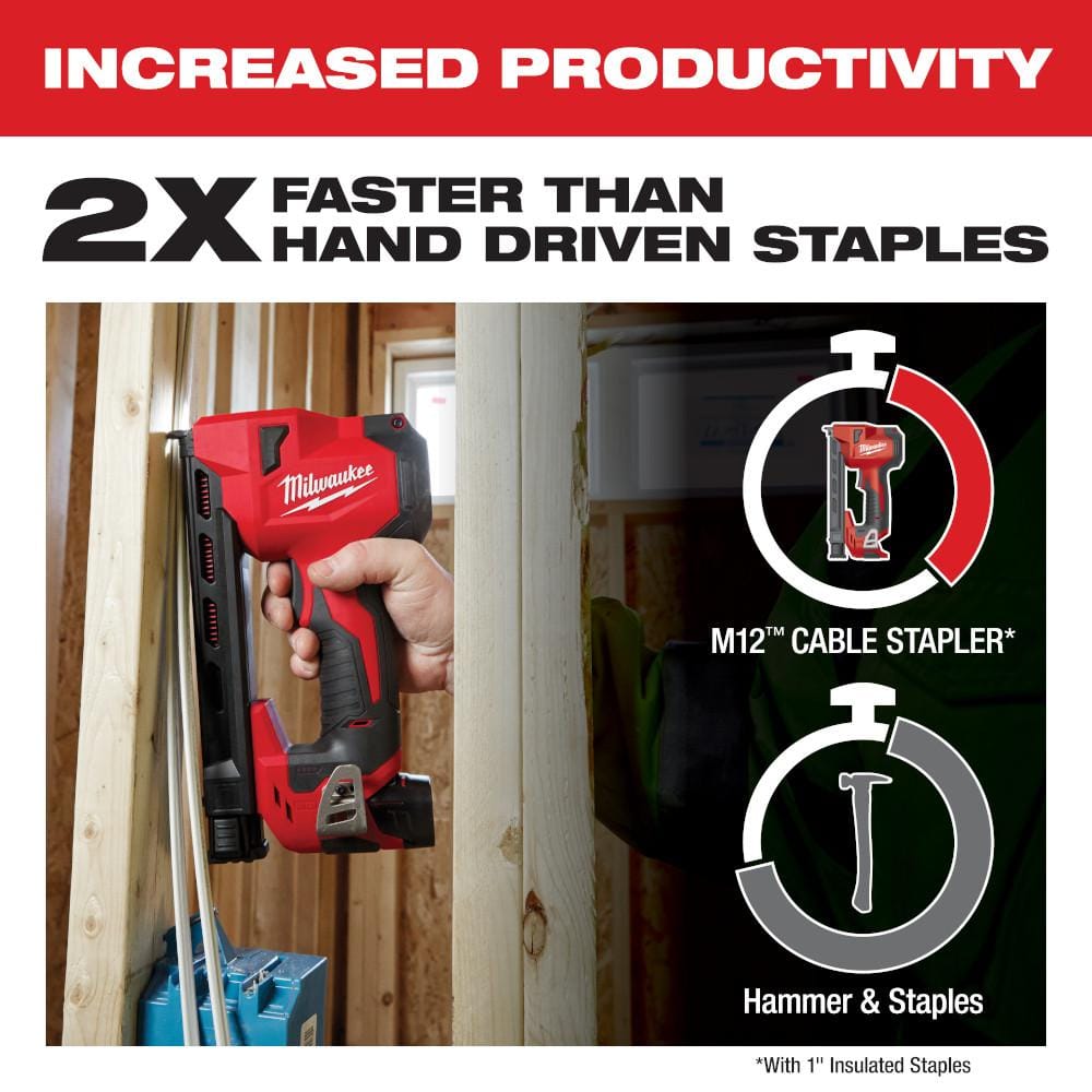 M12 12 Volt Lithium Ion Cordless Cable Stapler w/1 in. Insulated Cable Staples - View 5