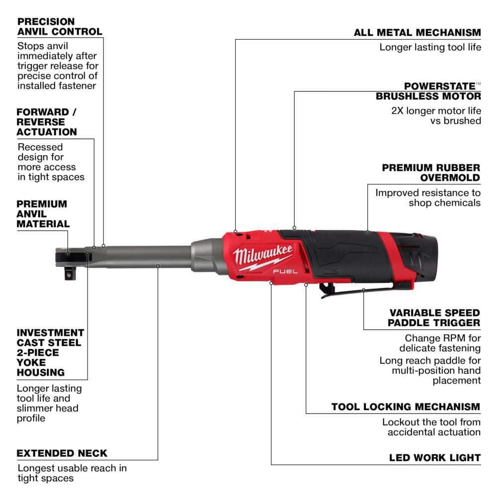 M12 FUEL 12V Lithium-Ion Brushless Cordless 3/8 in. Extended Reach High Speed - View 4