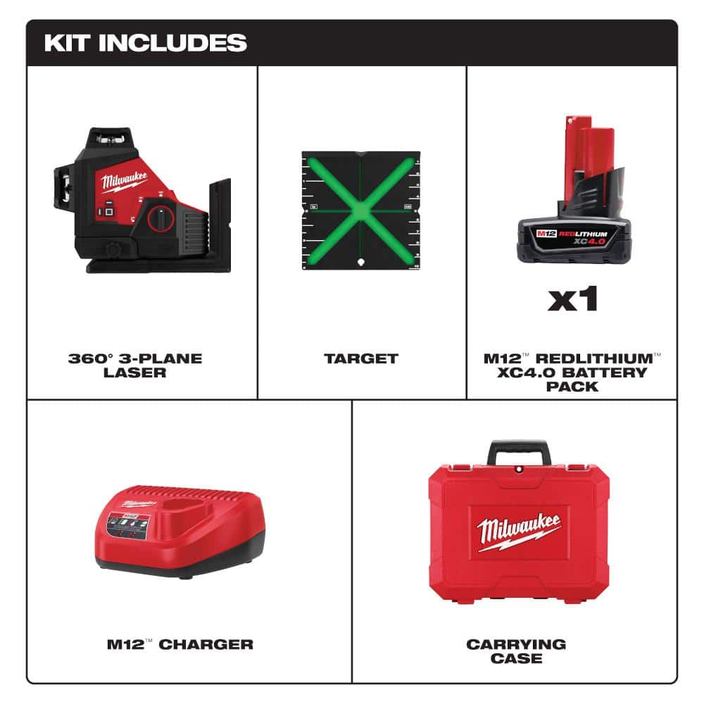 M12 12-Volt Lithium-Ion Cordless 250 ft. Green 3-Plane Laser Level Kit with One - View 3