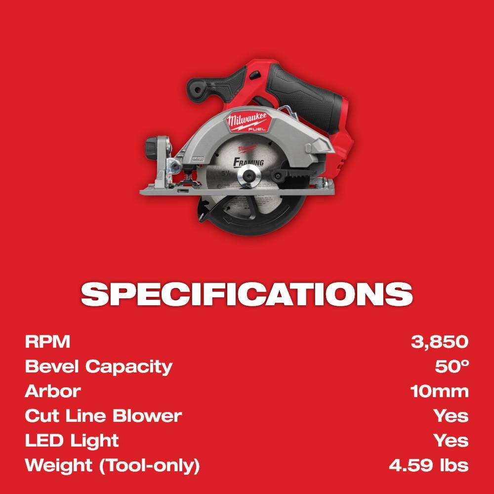 M12 FUEL 12V Lithium-Ion Brushless 5-3/8 in. Cordless Circular Saw (Tool-Only) - View 6