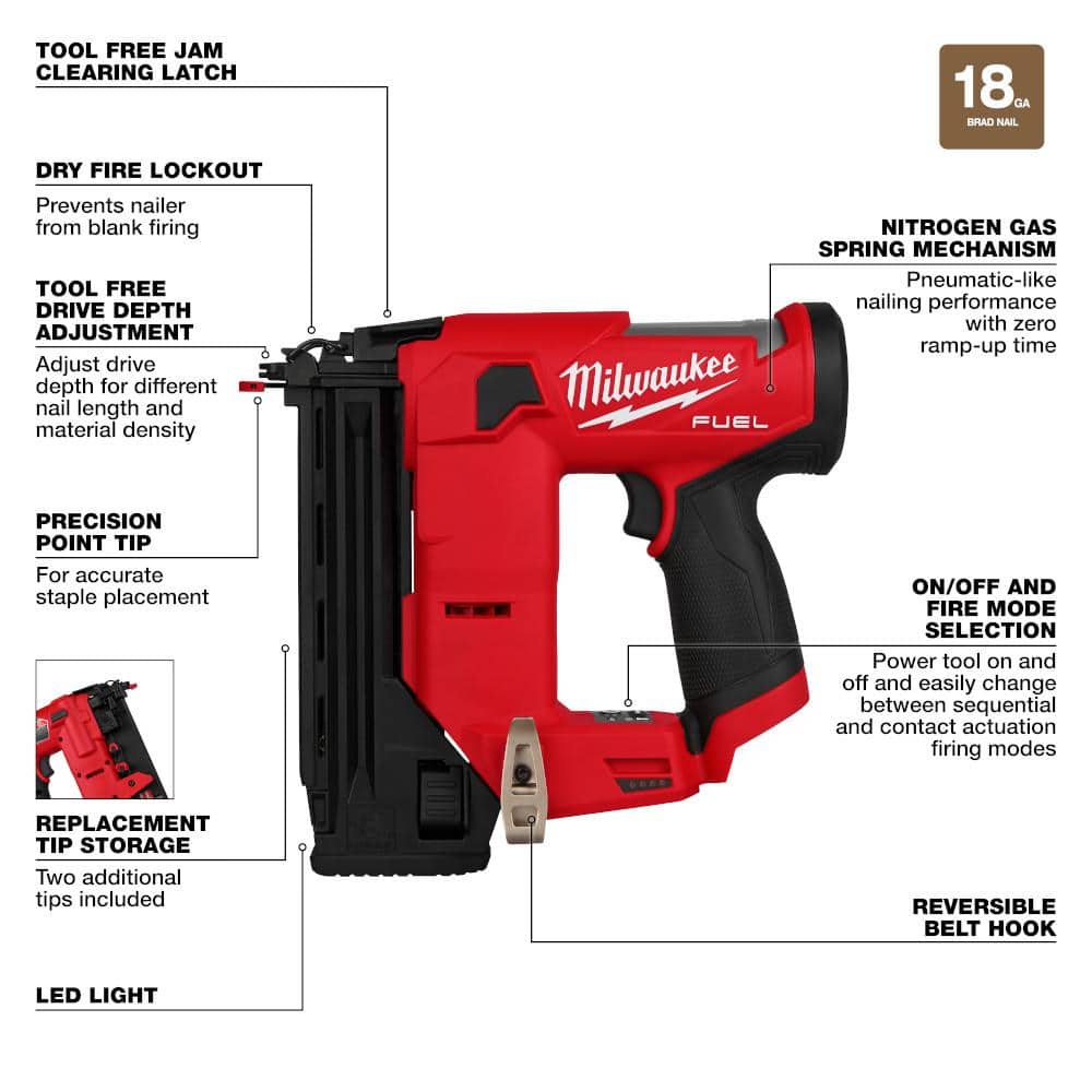 M12 FUEL 12-Volt Lithium-Ion Brushless Cordless 18-Gauge 1-1/2 in. Compact Brad - View 5
