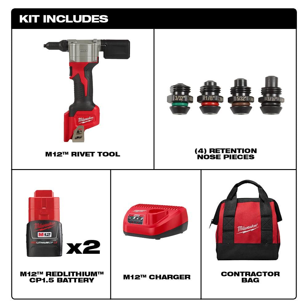 M12 12-Volt Lithium-Ion Cordless Rivet Tool Kit with (2) 1.5Ah Batteries and - View 2