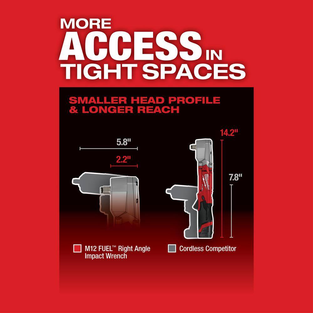 M12 FUEL 12V Lithium-Ion Brushless Cordless 1/2 in. Right Angle Impact Wrench - View 5