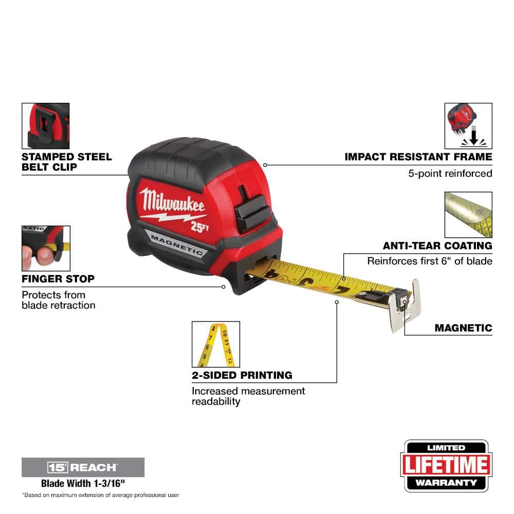 25 ft. x 1-1/16 in. Compact Magnetic Tape Measure with 15 ft. Reach - View 2