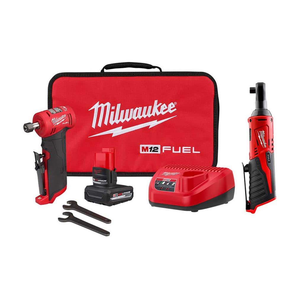 M12 FUEL 12V Lithium-Ion 1/4 in. Cordless Right Angle Die Grinder Kit with M12