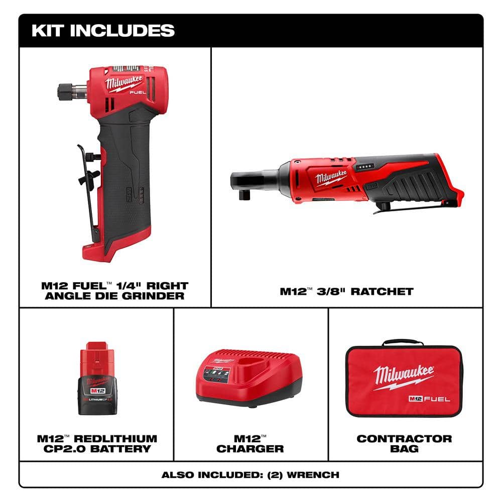 M12 FUEL 12V Lithium-Ion 1/4 in. Cordless Right Angle Die Grinder Kit with M12 - View 2