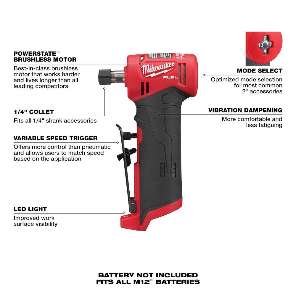 M12 FUEL 12V Lithium-Ion 1/4 in. Cordless Right Angle Die Grinder Kit with M12 - View 4