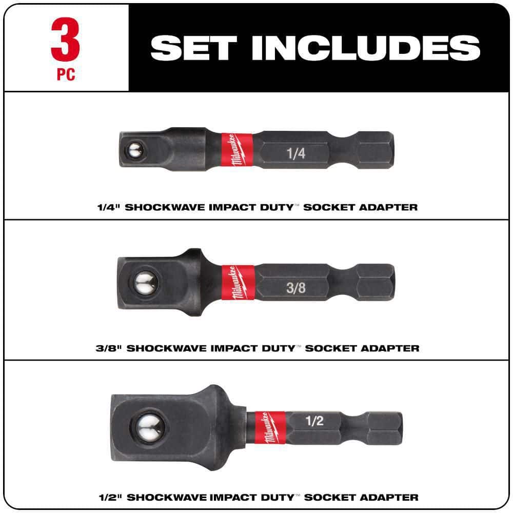 SHOCKWAVE Impact Duty 1/4 in. Hex Shank Socket Adapter Set (3-Piece) - View 2