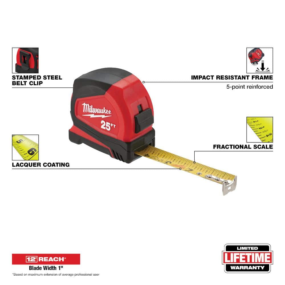 Compact 25 ft. SAE Tape Measure with Fractional Scale and 9 ft. Standout - View 2