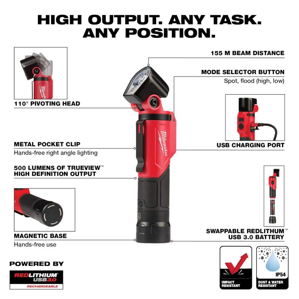 500 Lumens LED Pivoting REDLITHIUM USB Flashlight & 500 Lumens LED Pivoting - View 3