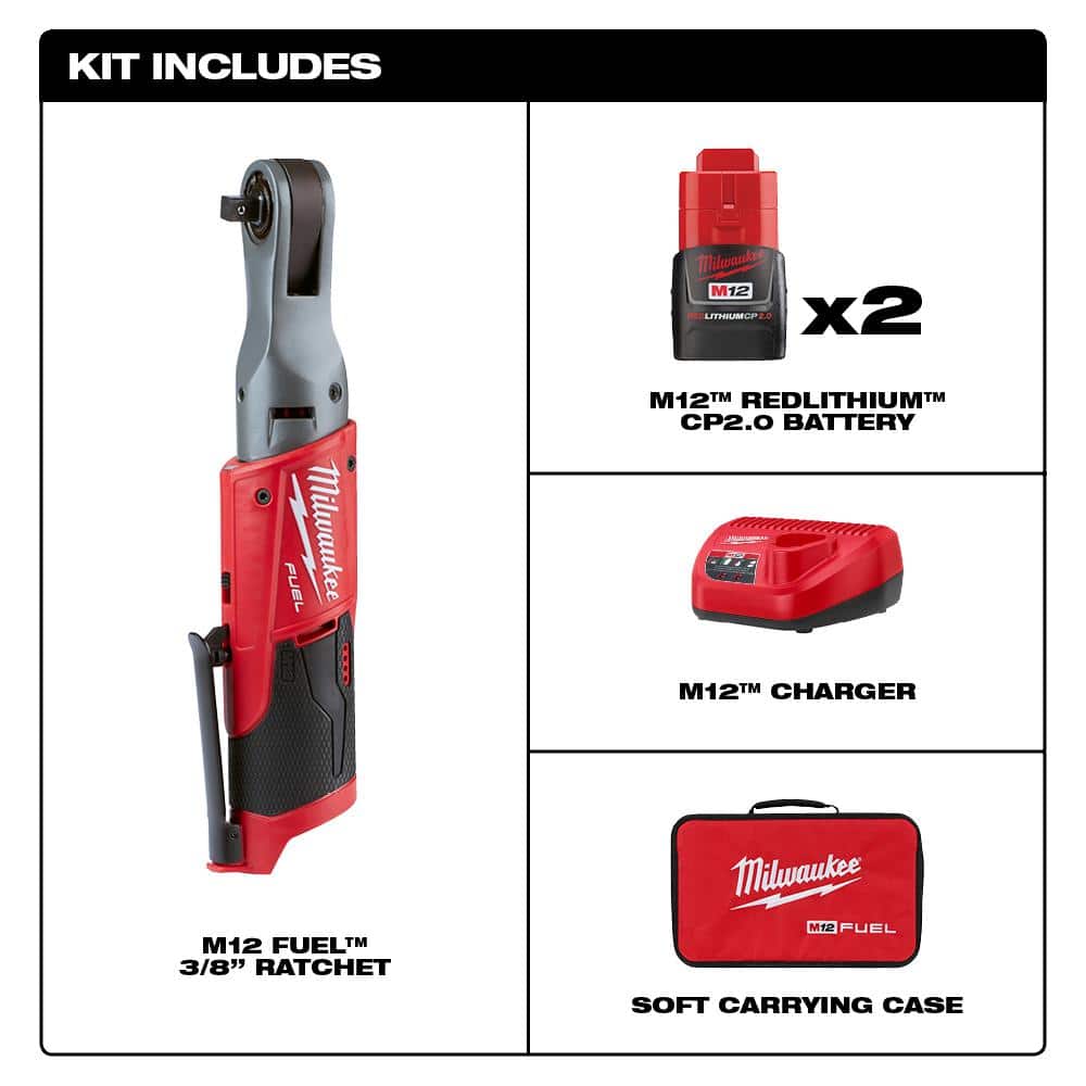M12 FUEL 12V Lithium-Ion Brushless Cordless 3/8 in. Ratchet Kit with (2) 2.0Ah - View 2
