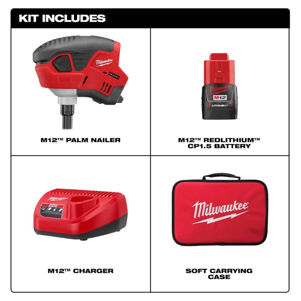 M12 12-Volt Lithium-Ion Cordless Palm Nailer Kit with One 1.5Ah Battery, - View 4