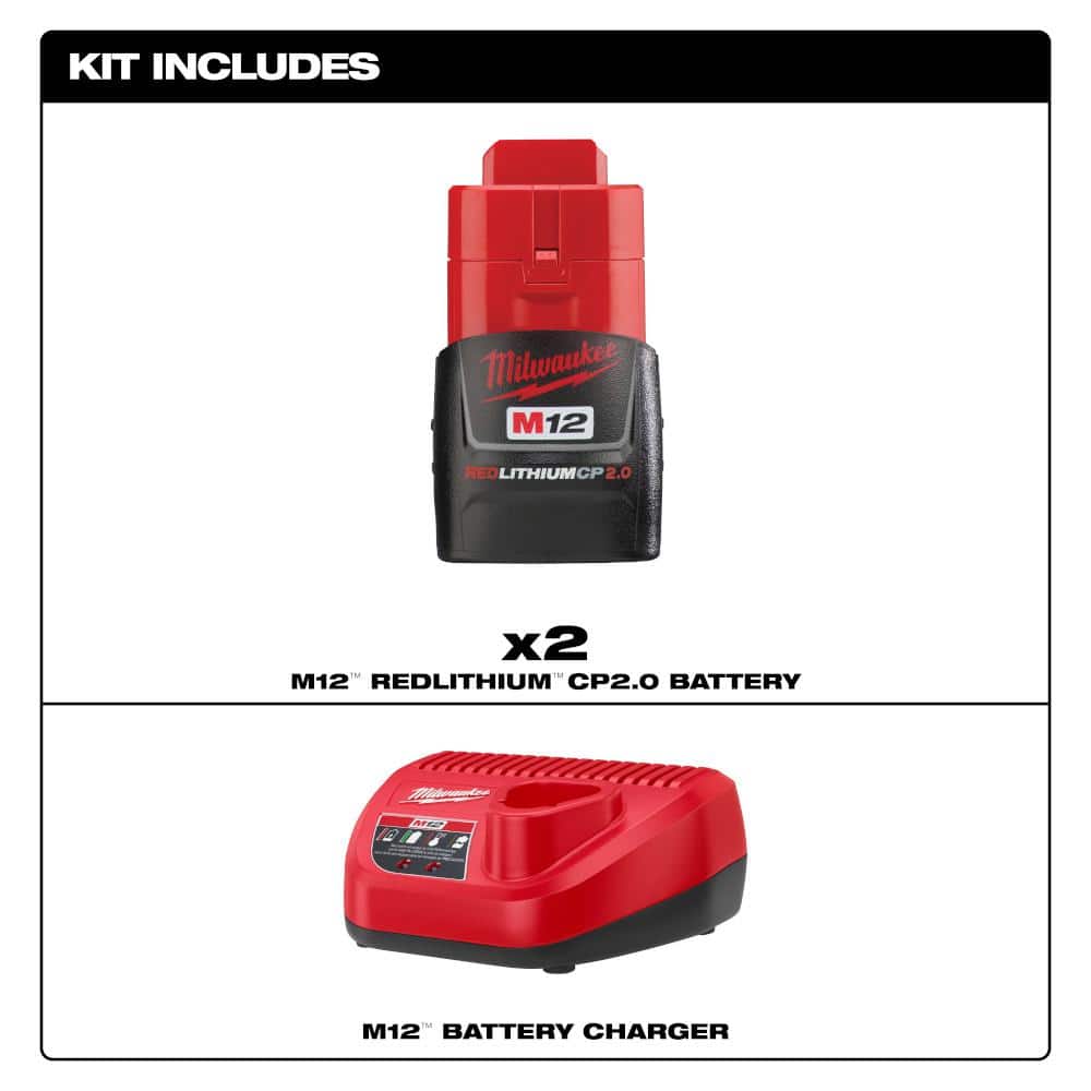 M12 12V Lithium-Ion Compact 2.0 Ah Battery Pack (2-Pack) Starter Kit with - View 2