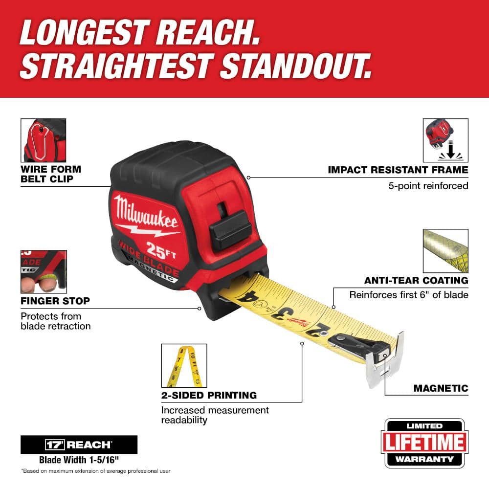 25 ft. x 1-5/16 in. Wide Blade Magnetic Tape Measure with 17 ft. Reach - View 2