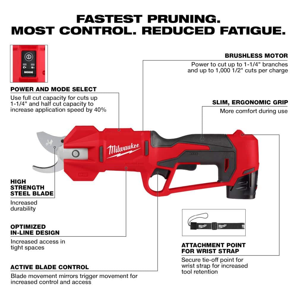 M12 12V Cordless Brushless Pruner Shears Kit W/ 2.0 Ah Battery & Charger - View 4