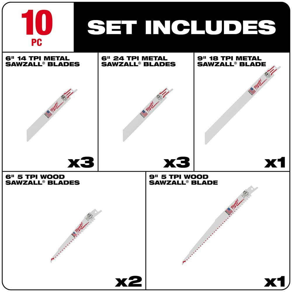 SAWZALL Wood and Metal Cutting Bi-Metal Reciprocating Saw Blade Set (10-Piece) - View 2