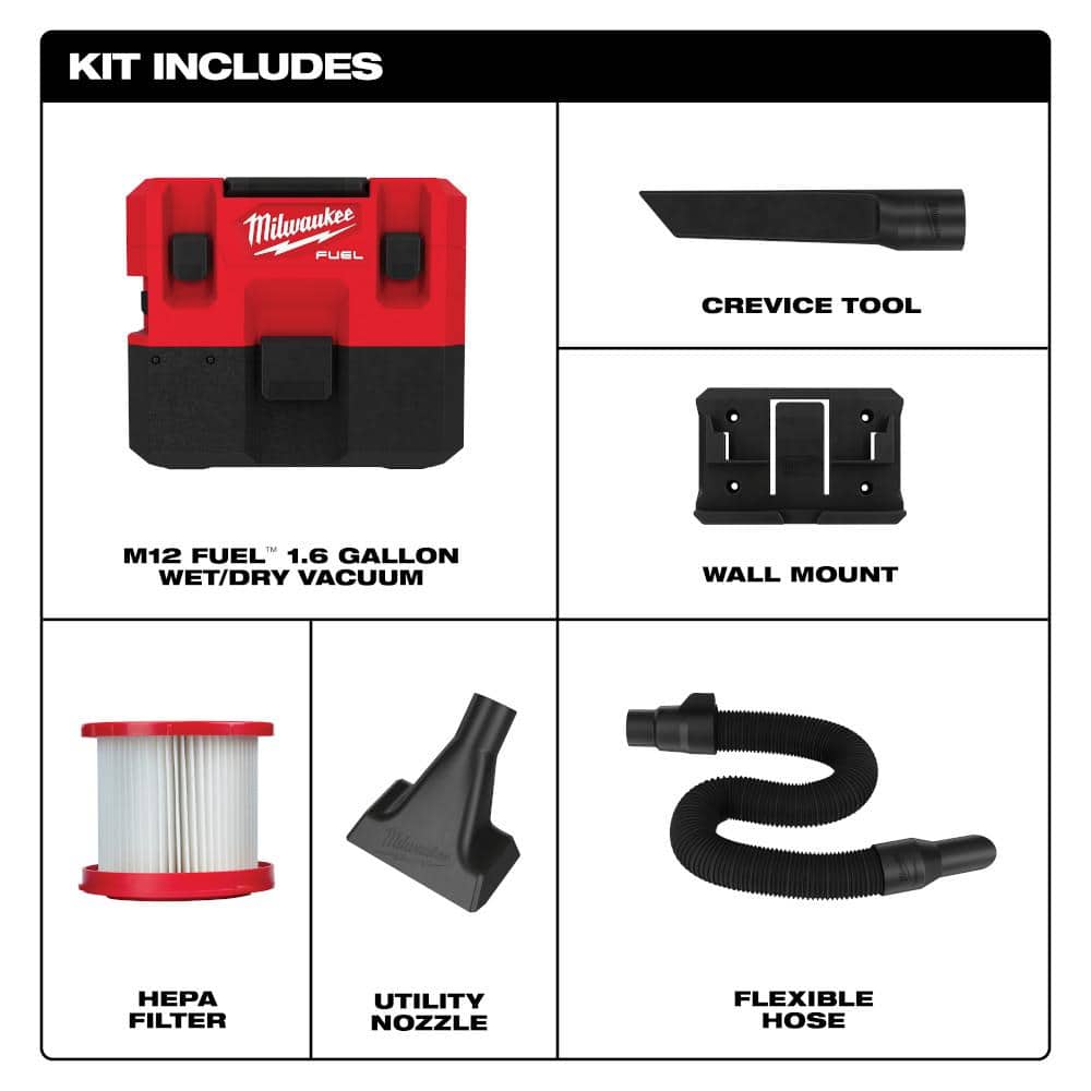 M12 FUEL 12-Volt Lithium-Ion Cordless 1.6 Gal. Wet/Dry Vacuum (Vacuum-Only) - View 2