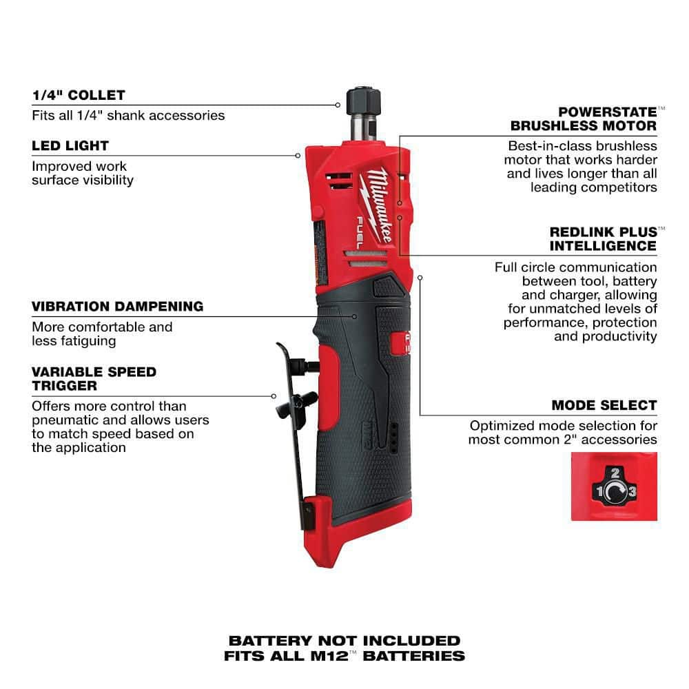 M12 FUEL 12V Lithium-Ion Brushless Cordless 1/4 in. Straight Die Grinder - View 2