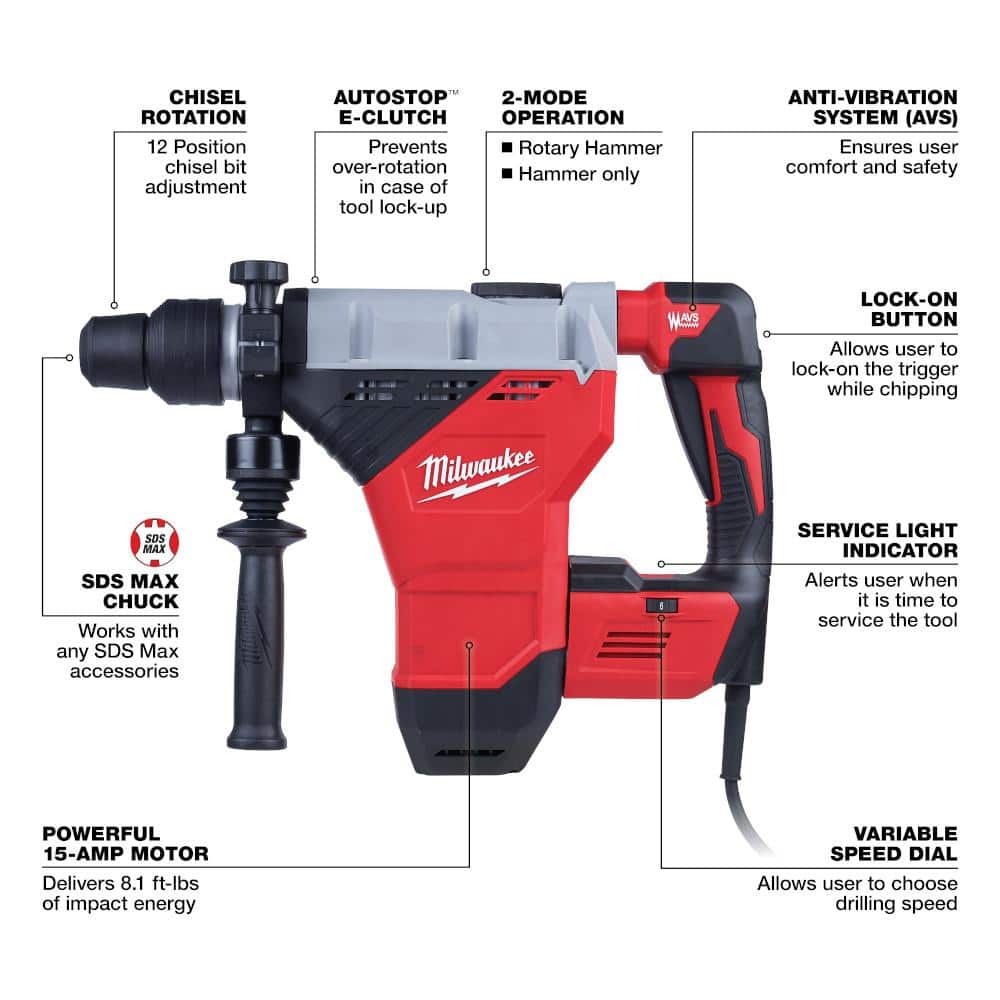 15 Amp 1-3/4 in. SDS-MAX Corded Combination Hammer with E-Clutch - View 3